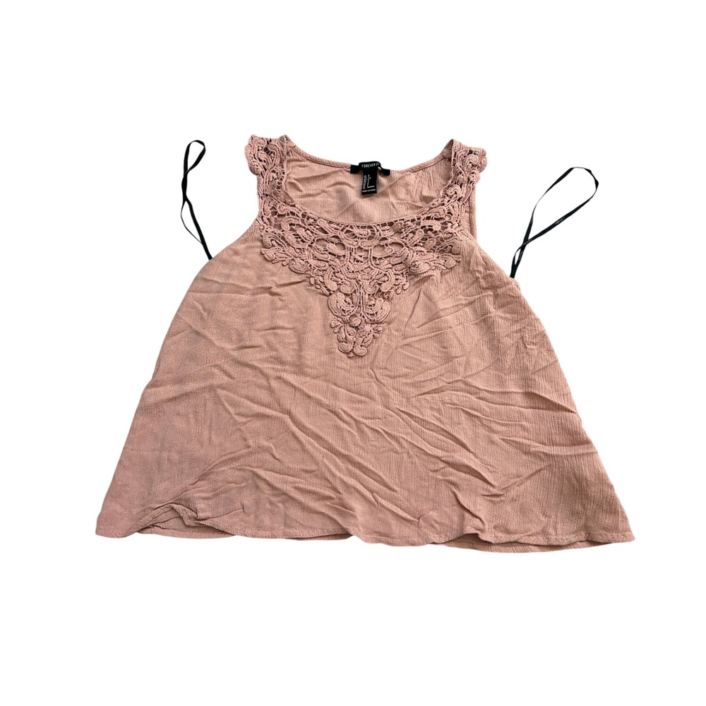 Forever 21 Crochet Lace Tank Top Womens Small Pink Excellent Boho Sleeveless